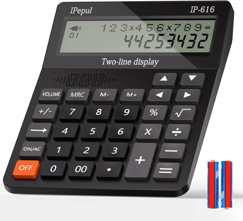 iPepul Calculators Desktop, Desk Calculator with Large 2 Line Display, Talking Basic Calculator with Big Button & Adjustable Volume, 4 Function Calculators for Business, Students, Office Supplies(Black) - Image 1
